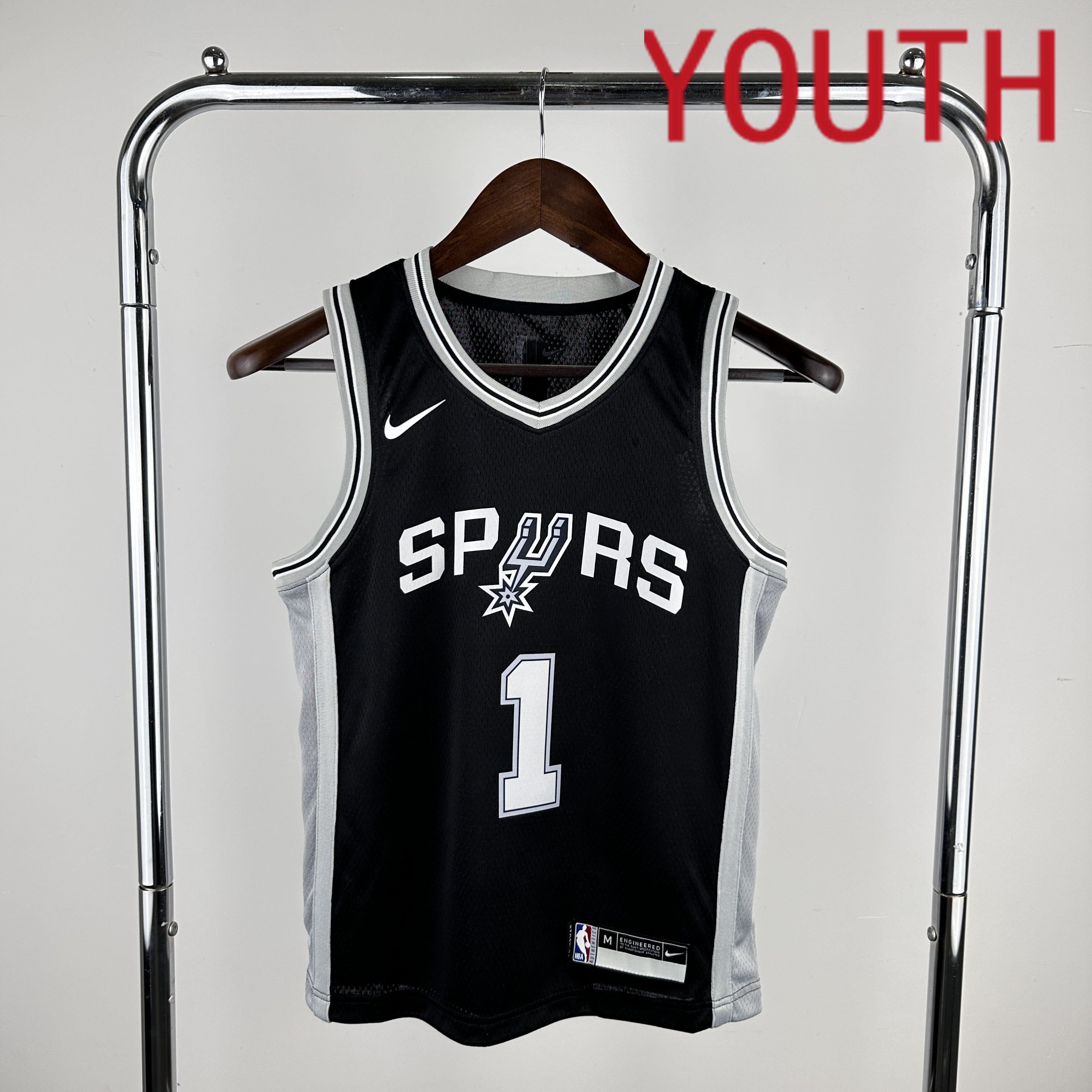 Youth San Antonio Spurs #1 Wembanyama Black Nike 2024 NBA Jersey->san antonio spurs->NBA Jersey